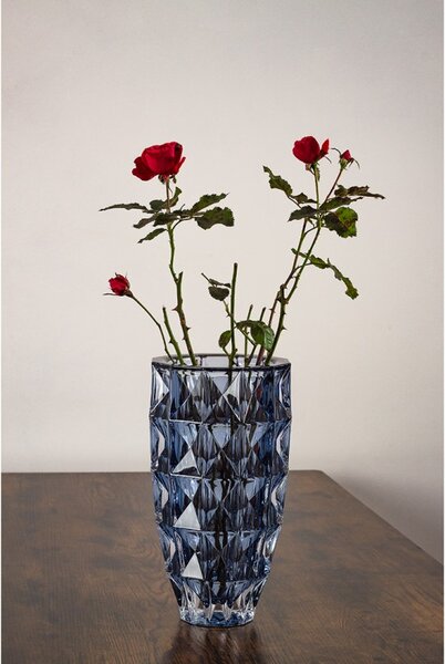 KRIŠTÁĽOVÁ VÁZA BOHEMIA DIAMOND SMOKEY BLUE 280 MM