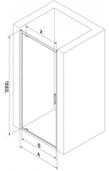 Mexen Exo, 1-krídlové sprchové dvere do otvoru 60 cm, 6mm číre sklo, čierny profil, 8181-060-000-70-00