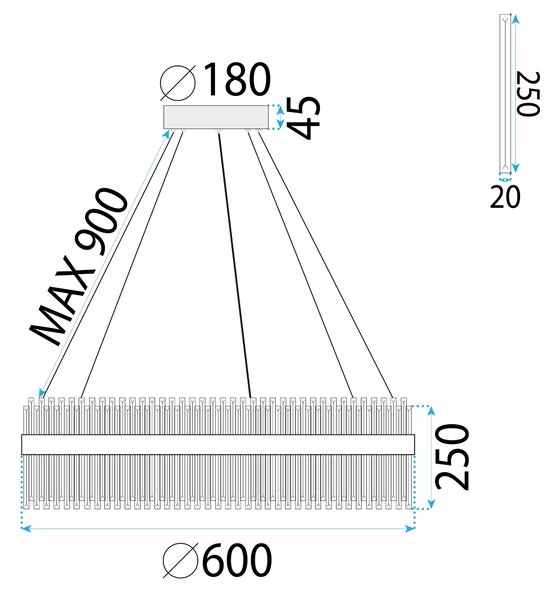 Toolight Toolight, LED stropné svietidlo 60cm, 58W, 4000K, APP1516-CP60, chrómová, OSW-03264