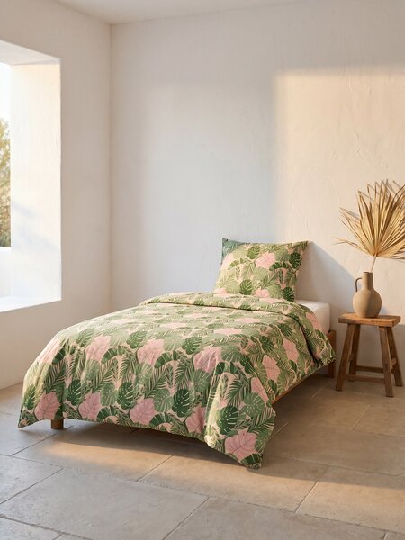 Sinsay - Súprava posteľnej bielizne z mikrovlákna s motívom monstery - ružová