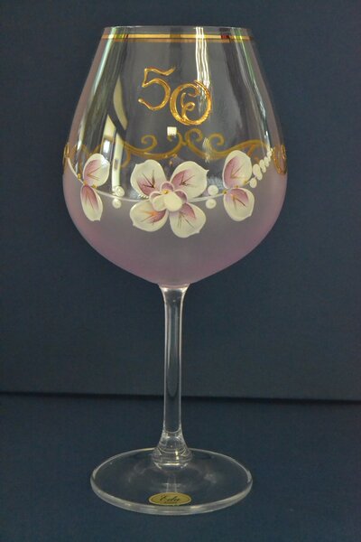 Výročný pohár na 50. narodeniny - NA VÍNO - ružový (v. 23 cm) 650 ml