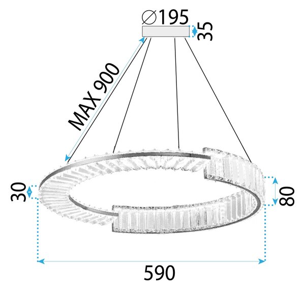Toolight Toolight, LED krištáľové osvetlenie 60cm, APP1529-CP60, chrómová, OSW-06401