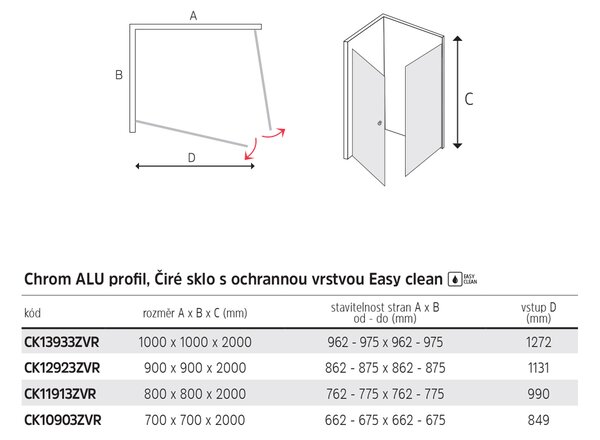 Mereo Mereo, Pivotový sprchový kút Novea, štvorec, chróm ALU, sklo Číre, MER-CK10903ZVR