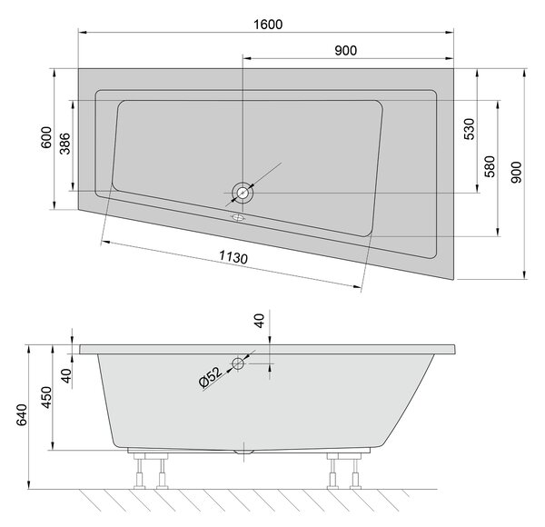 Polysan Polysan, ANDRA R asymetrická vaňa 160x90x45cm, biela, 81541
