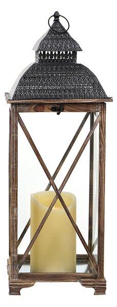 Drevený lampáš s čiernym vrchom MSL3515BR - hnedý (32x32x88 cm) - vidiecky štýl