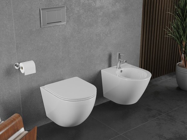 Mexen Lena, závesná WC misa 490x360x340 mm, Rimless Tornádo + toaletné WC sedadlo z duroplastu, biela lesklá, 30220300T