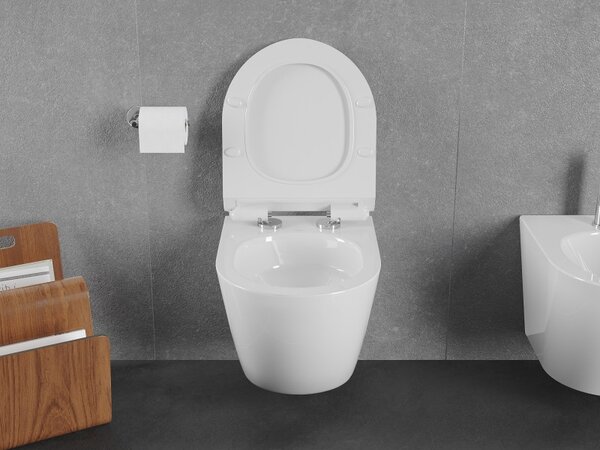 Mexen Lena, závesná WC misa 490x360x340 mm, Rimless Tornádo + toaletné WC sedadlo z duroplastu, biela lesklá, 30224000T