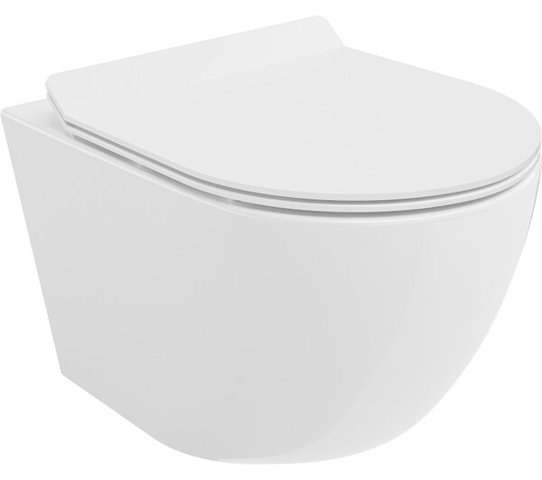 Mexen Lena, závesná WC misa 490x360x340 mm, Rimless Tornádo + toaletné WC sedadlo z duroplastu, biela lesklá, 30224000T