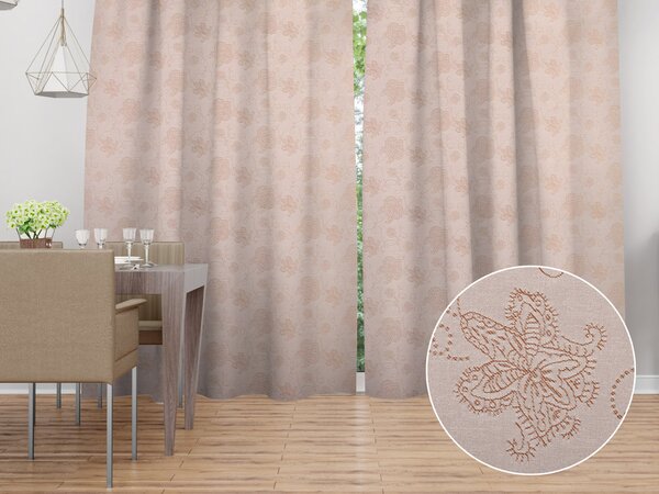 Biante Dekoračný záves TF-129 Hnedé kvetované ornamenty na sivobéžovom 150x140 cm