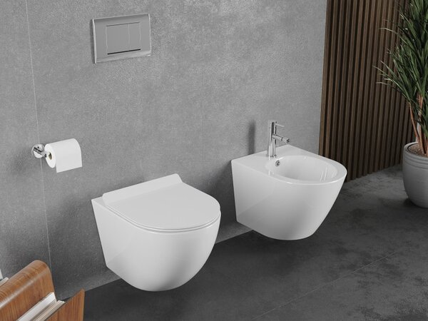 Mexen Lena, závesná WC misa 490x360x340 mm, Rimless Tornádo + toaletné WC sedadlo z duroplastu, biela lesklá, 30224000T