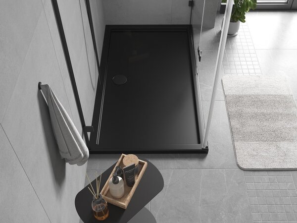 Mexen, Mexen Flow obdĺžniková sprchová vanička slim 140 x 70 cm, čierna matná, 46R707014