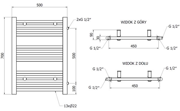 Mexen Mars, vykurovacie teleso 700 x 500 mm, 284 W, bočné pravé a spodné pripojenie, čierna, W110-0700-500-00-70-S