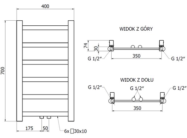Mexen Bolt, vykurovacie teleso 700 x 400 mm, 165 W, spodné a stredové, biela, W126-0700-400-00-20