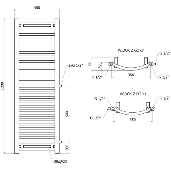 Mexen Ares, vykurovacie teleso 1200 x 400 mm, 442 W, bočné pravé a spodné pripojenie, biela, W102-1200-400-00-20-S