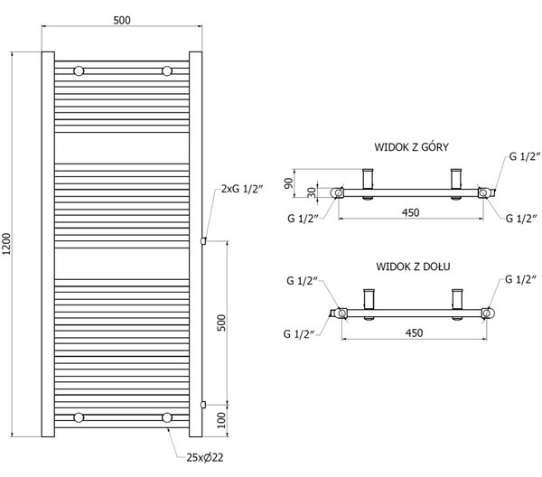 Mexen Mars, vykurovacie teleso 1200 x 500 mm, 528 W, bočné pravé a spodné pripojenie, biela, W110-1200-500-00-20-S