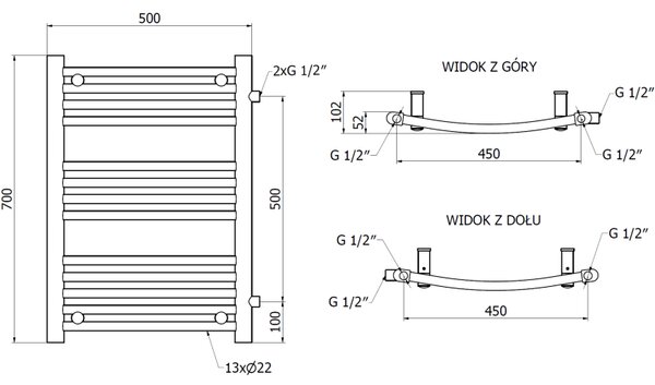 Mexen Ares, vykurovacie teleso 700 x 500 mm, 286 W, bočné pravé a spodné pripojenie, čierna, W102-0700-500-00-70-S