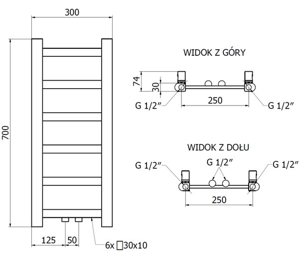 Mexen Bolt, vykurovacie teleso 700 x 300 mm, 141 W, spodné a stredové, biela, W126-0700-300-00-20