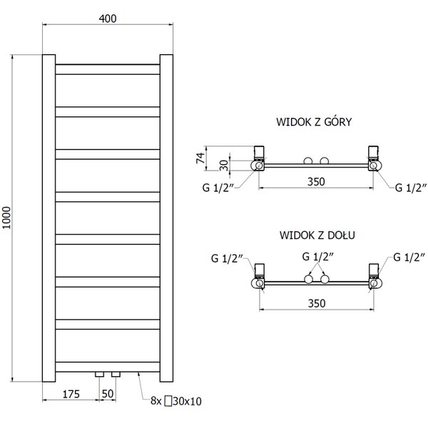 Mexen Bolt, vykurovacie teleso 1000 x 400 mm, 228 W, spodné a stredové, biela, W126-1000-400-00-20