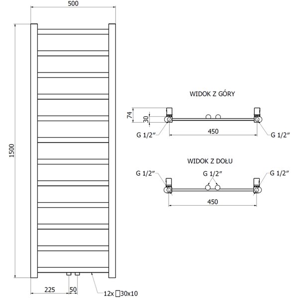 Mexen Bolt, vykurovacie teleso 1500 x 500 mm, 389 W, spodné a stredové, biela, W126-1500-500-00-20