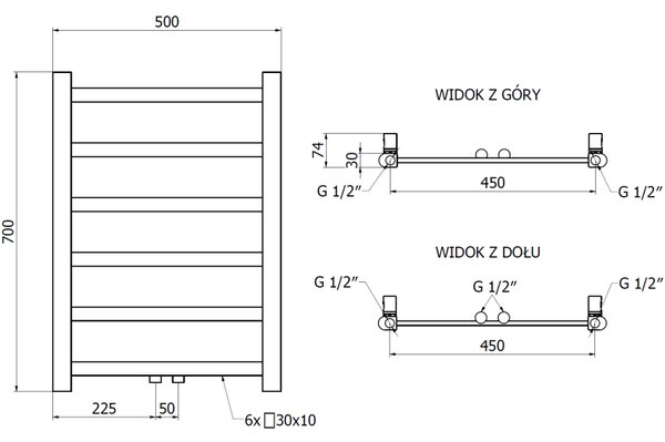 Mexen Bolt, vykurovacie teleso 700 x 500 mm, 188 W, spodné a stredové, biela, W126-0700-500-00-20