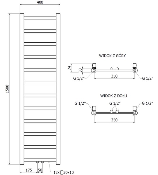 Mexen Bolt, vykurovacie teleso 1500 x 400 mm, 342 W, spodné a stredové, biela, W126-1500-400-00-20