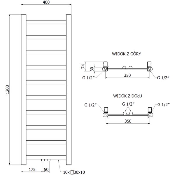 Mexen Bolt, vykurovacie teleso 1200 x 400 mm, 279 W, spodné a stredové, antracitová, W126-1200-400-00-66