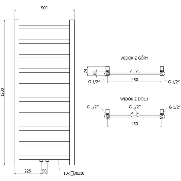 Mexen Bolt, vykurovacie teleso 1200 x 500 mm, 251 W, spodné a stredové, zlatá lesklá, W126-1200-500-00-50