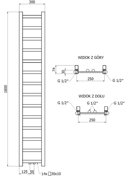 Mexen Bolt, vykurovacie teleso 1800 x 300 mm, 351 W, spodné a stredové, antracitová, W126-1800-300-00-66