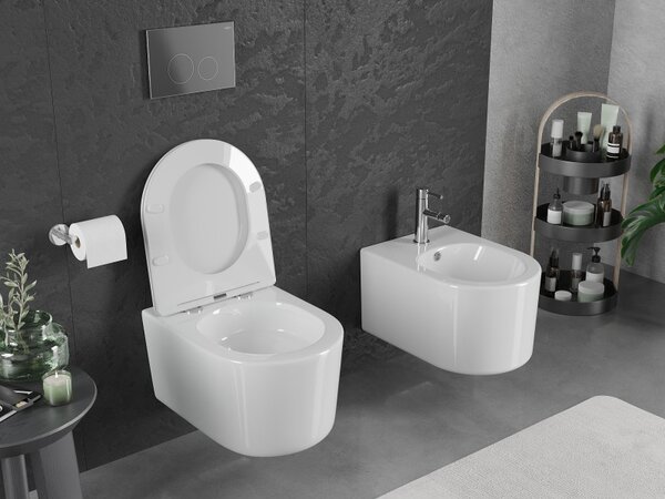 Mexen Sofia, závesná WC misa 490x360x355 mm, Rimless Tornádo, biela lesklá, 3354XX00T