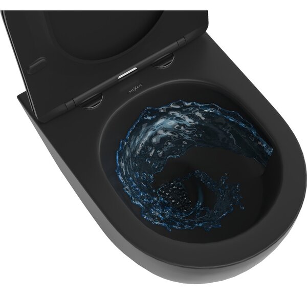 Mexen Lena, závesná WC misa 490x360x340 mm, Rimless Tornádo + WC sedadlo z duroplastu, čierna matná, 30221085T
