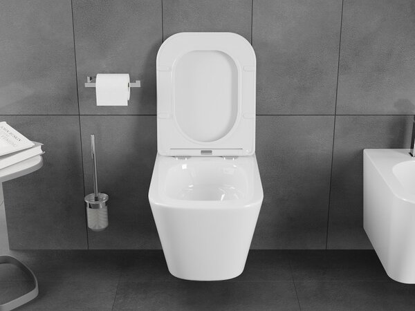 Mexen Teo, závesná WC misa 510x345x340 mm, Rimless Tornádo + WC sedadlo z duroplastu, biela lesklá, 30850600T