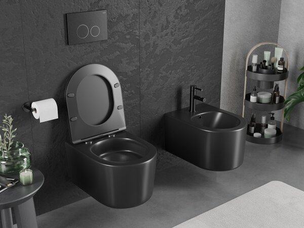Mexen Sofia, závesná WC misa 490x360x355 mm, Rimless Tornádo, čierna matná, 3354XX85T