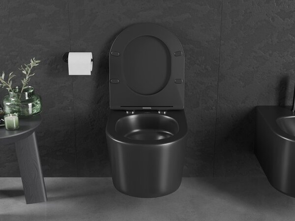 Mexen Sofia, závesná WC misa 490x360x355 mm, Rimless Tornádo, čierna matná, 3354XX85T