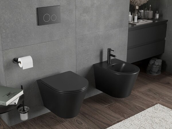 Mexen Rico, závesná WC misa 490x360x370 mm, Rimless Tornádo, čierna matná, 3372XX85T