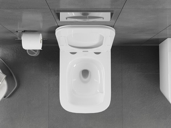 Mexen Teo, závesná WC misa 510x345x340 mm, Rimless Tornádo + WC sedadlo z duroplastu, biela lesklá, 30850600T
