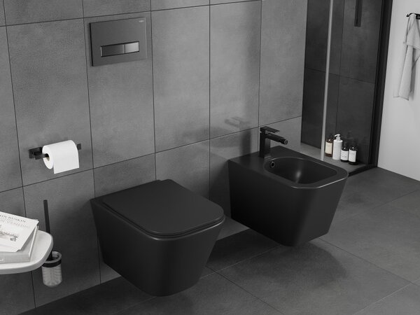 Mexen Teo, závesná WC misa 510x345x340 mm, Rimless Tornádo, čierna matná, 3385XX85T