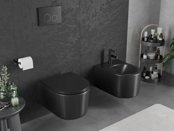 Mexen Sofia, závesná WC misa 490x360x355 mm, Rimless Tornádo, čierna matná, 3354XX85T