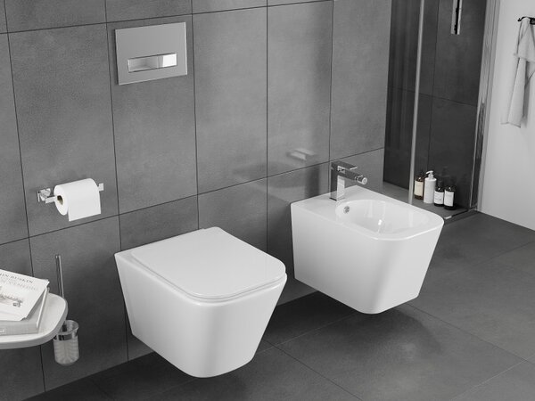 Mexen Teo, závesná WC misa 510x345x340 mm, Rimless Tornádo + WC sedadlo z duroplastu, biela lesklá, 30850600T