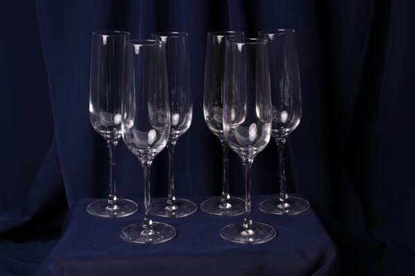 Sklenené stopkové poháre na Šampanské - set 6ks - (214ml) - moderný štýl