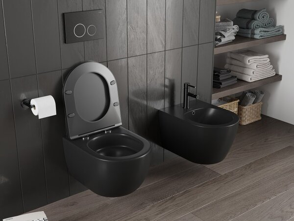 Mexen Carmen, závesná WC misa 490x365x340 mm, Rimless Tornádo, čierna matná, 3388XX85T