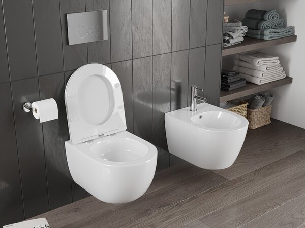 Mexen Carmen, závesná WC misa 490x365x340 mm, Rimless Tornádo, biela lesklá, 3388XX00T