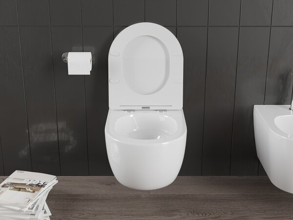 Mexen Carmen, závesná WC misa 490x365x340 mm, Rimless Tornádo, biela lesklá, 3388XX00T