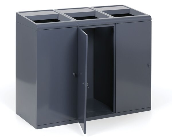 Odpadkový kôš na triedený odpad, 3x108 l, sivý