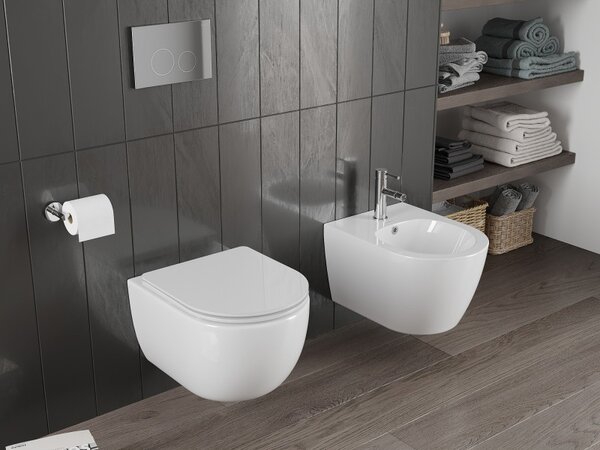 Mexen Carmen, závesná WC misa 490x365x340 mm, Rimless Tornádo, biela lesklá, 3388XX00T