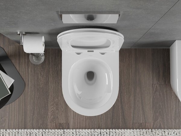 Mexen Rico, závesná WC misa 490x360x370 mm, Rimless Tornádo + WC sedadlo z duroplastu, biela lesklá, 30720400T