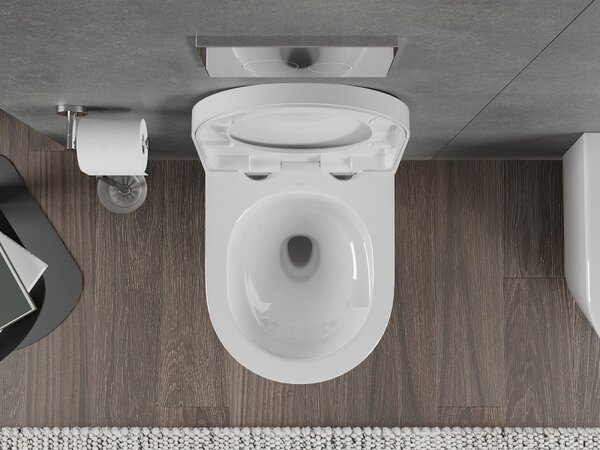 Mexen Rico, závesná WC misa 490x360x370 mm, Rimless Tornádo + WC sedadlo z duroplastu, biela lesklá, 30720200T