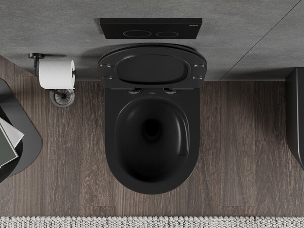 Mexen Rico, závesná WC misa 490x360x370 mm, Rimless Tornádo + WC sedadlo z duroplastu, čierna matná, 30720185T