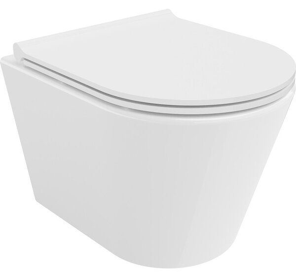 Mexen Rico, závesná WC misa 490x360x370 mm, Rimless Tornádo + WC sedadlo z duroplastu, biela lesklá, 30720500T