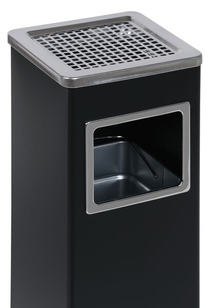 Odpadkový kôš s popolníkom a vnútornou nádobou, 11,5 l, čierny / nerez