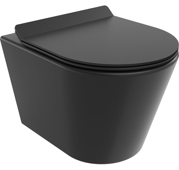 Mexen Rico, závesná WC misa 490x360x370 mm, Rimless Tornádo + WC sedadlo z duroplastu, čierna matná, 30720185T